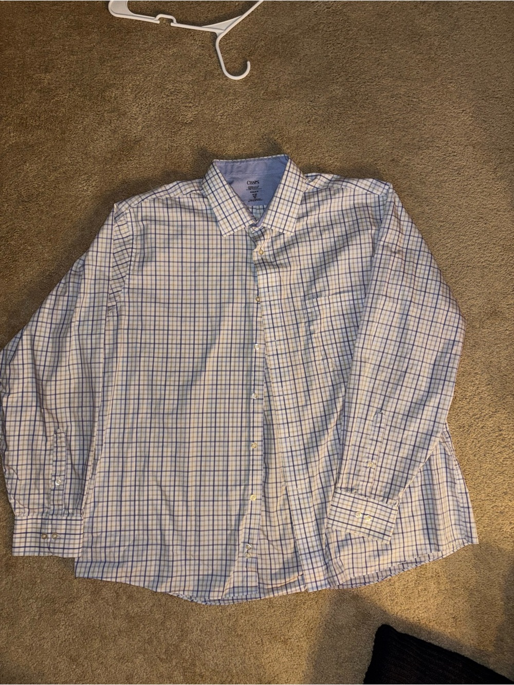 Chaps Men's Blue and White Checked Dress Shirt